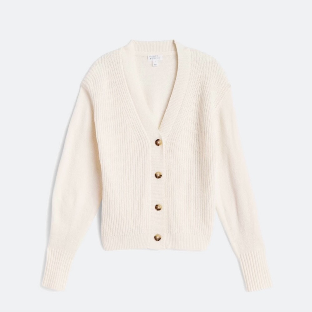 Market & Spruce - Elena Ribbed Button Down Midi Cardigan - Medium - White - New